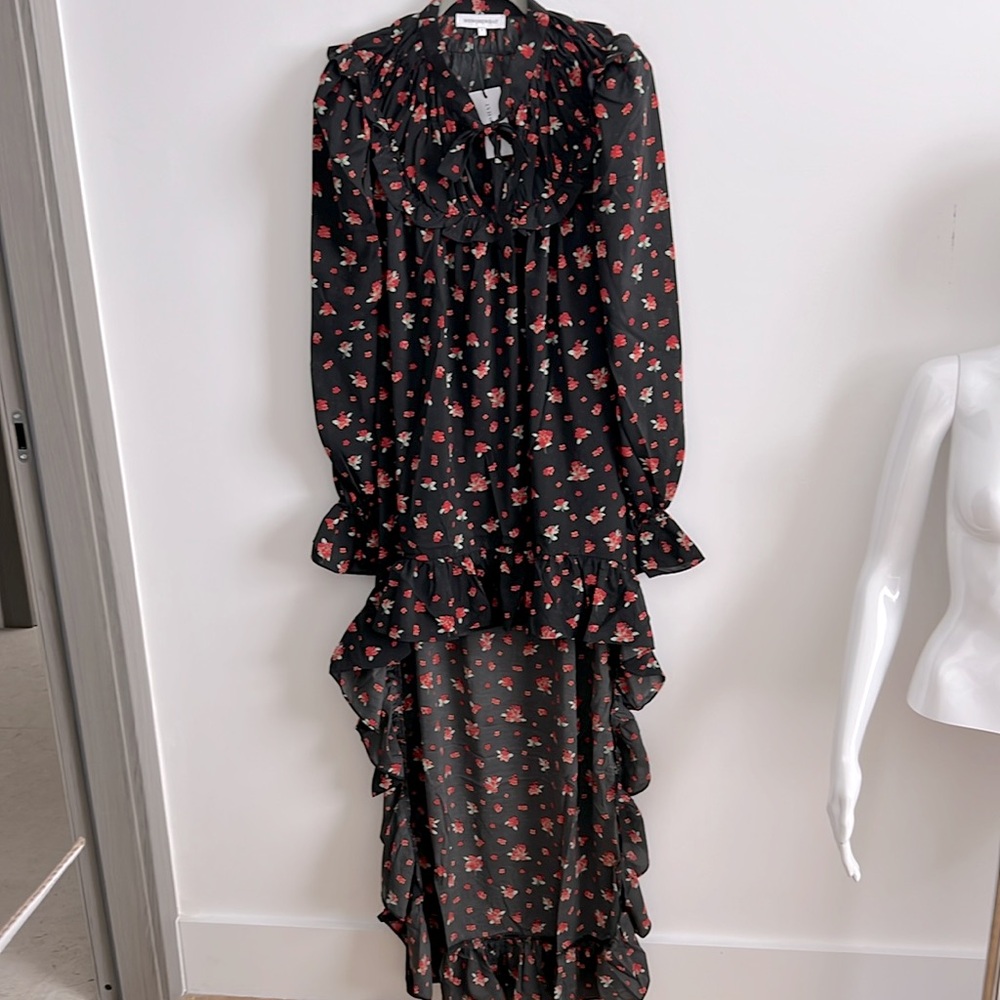 Floral Black High-Low Dress - Picture 4 of 14